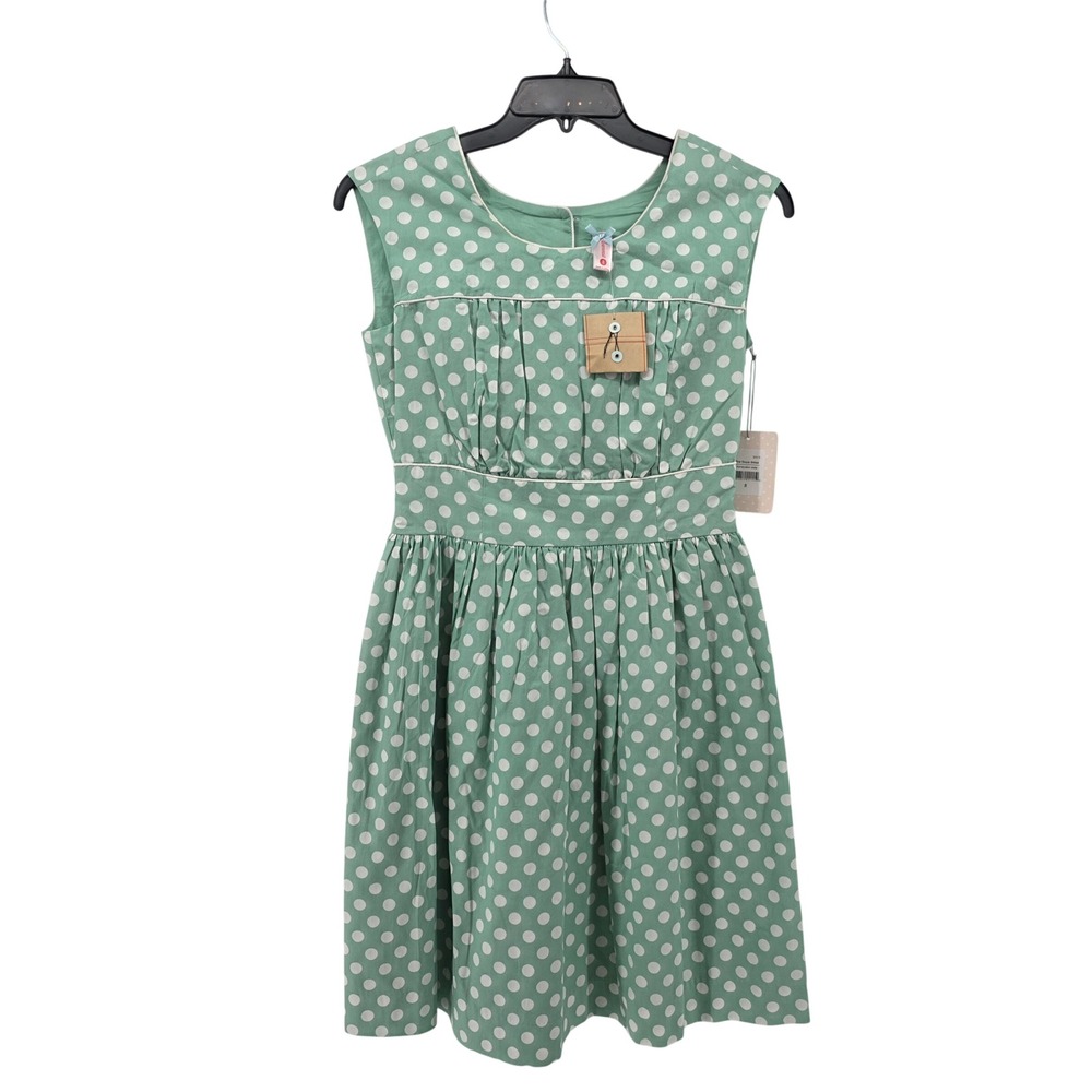 Downeast Fine Focus Dress Honeydew Dots Green White Polka Dot Retro Size 8 NEW